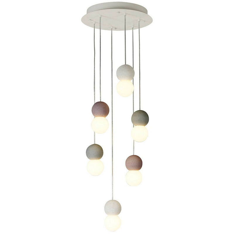 Mantra - Inspired Fusion Galaxia Galaxia Suspension ronde, 6 ampoules E27, ciment blanc/gris/rouge, base et câble blancs