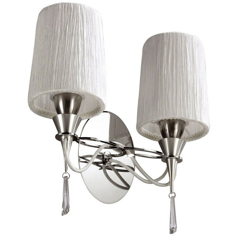 Inspired Mantra Fusion Lucca Lampada da parete Lucca a 2 luci E27, cromo lucido con paralumi bianchi e cristallo trasparente