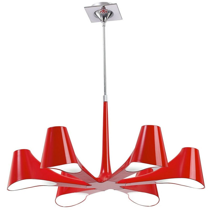 Inspired Mantra Fusion Ora Ora telescopica convertibile in semi-incasso 6 luci E27, rosso lucido/bianco acrilico/cromo lucido, lampade cfl incluse