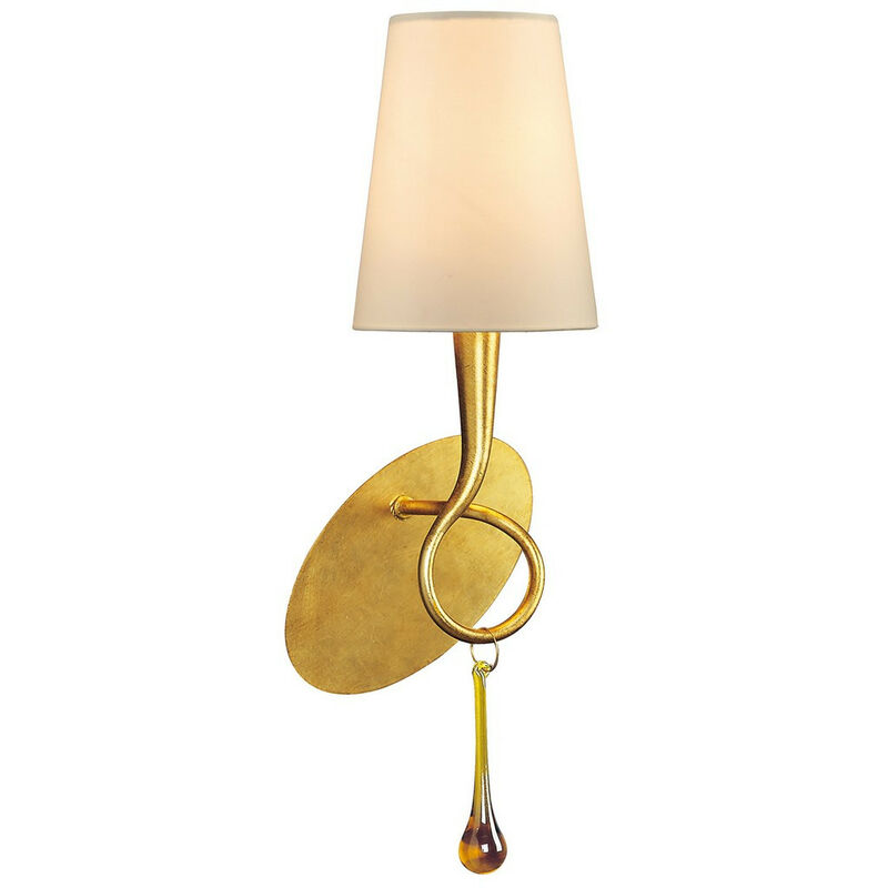 Image of Inspired Mantra Fusion Paola Lampada da parete Paola 1 luce E14, verniciata oro con paralume crema e gocce di vetro ambra