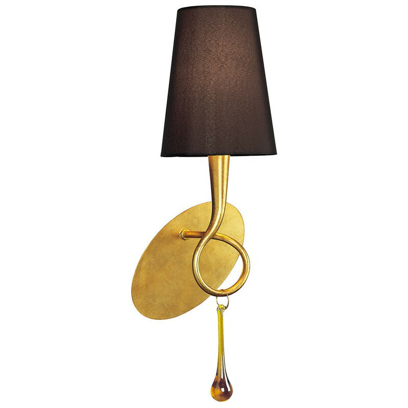 Image of Inspired Mantra Fusion Paola Lampada da parete Paola 1 luce E14, verniciata oro con paralume nero e gocce di vetro ambra