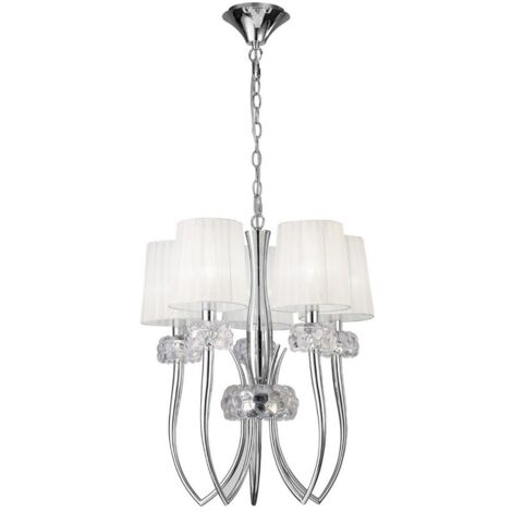 Inspired Mantra - Loewe - Luminaire suspendu mince à 5 ampoules E14, chrome poli avec abat-jours blancs