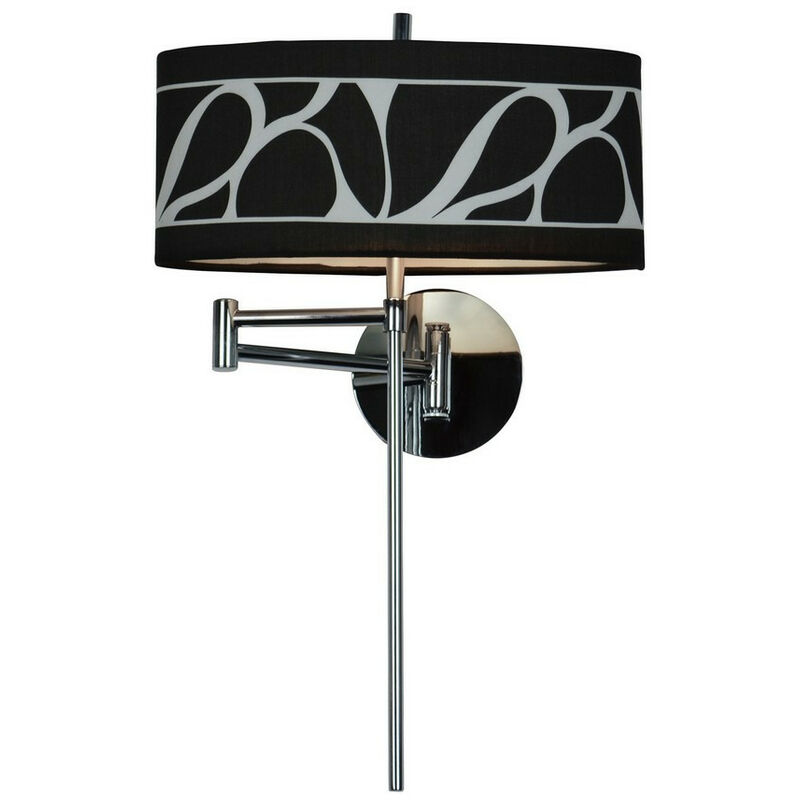 Image of Inspired Lighting - Inspired Mantra Manhattan Lampada da parete 1 luce E14 con braccio flessibile, cromo lucido/vetro satinato con paralume fantasia