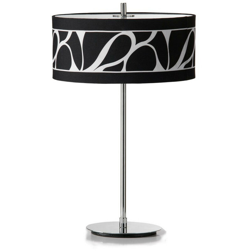 Image of Inspired Mantra Manhattan Lampada da tavolo 2 luci L1/SGU10, cromo lucido/vetro smerigliato con paralume fantasia nero, lampade cfl incluse