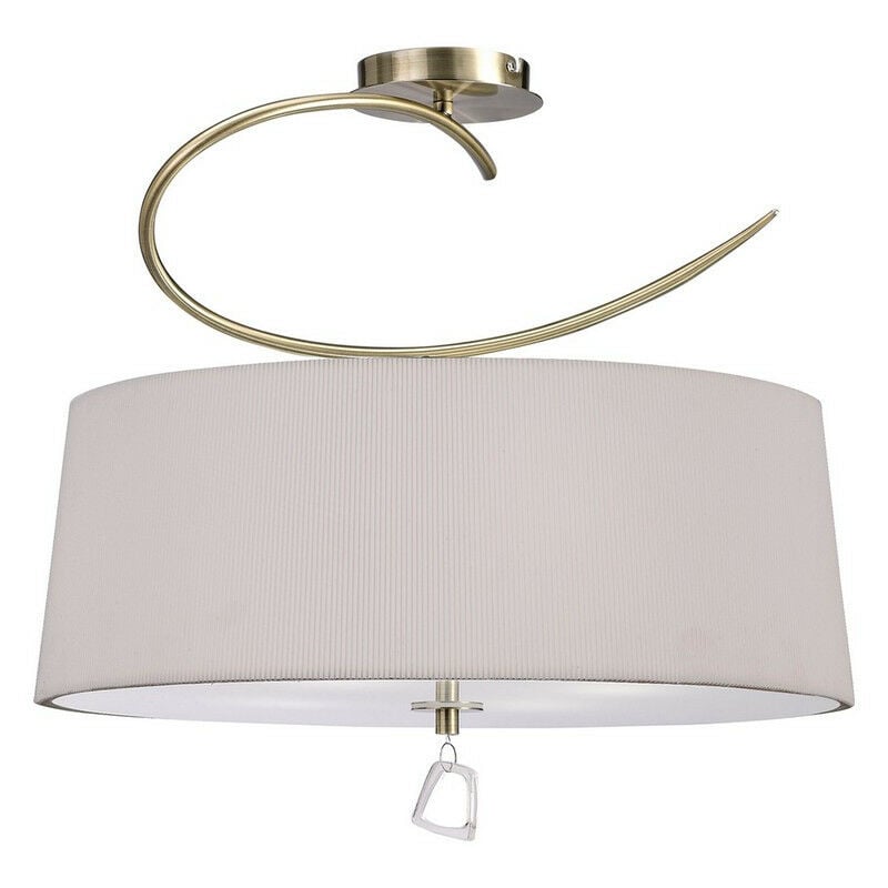 Diyas - Inspired Mantra Mara Semi Incasso 4 Luci E27 Rotonde, Ottone Anticato Con Paralume Bianco Avorio