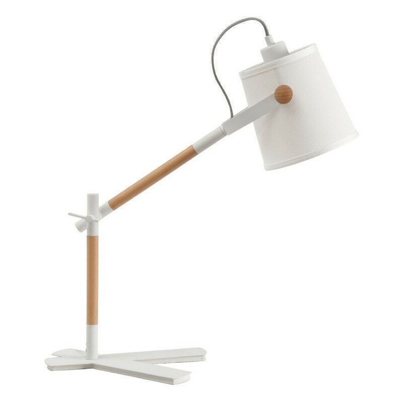 Image of Inspired Lighting - Inspired Mantra - Nordica - Lampada da tavolo da lavoro con paralume bianco 1 luce E27, bianco opaco, faggio con paralume bianco
