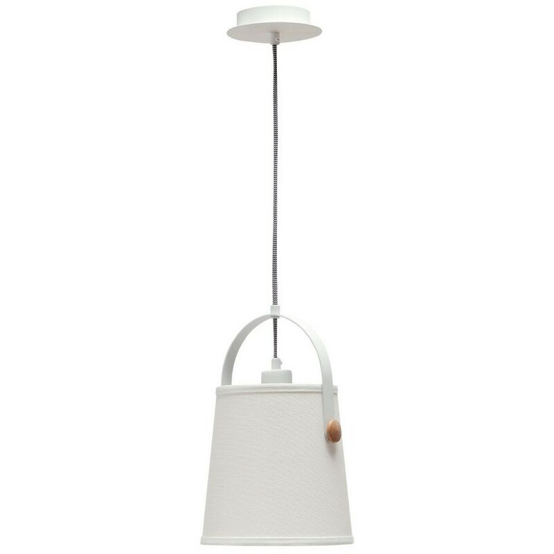 Image of Inspired Lighting - Inspired Mantra - Nordica - Sospensione a Soffitto con Paralume Bianco 1 Luce E27, Bianco Opaco, Faggio con Paralume Bianco Avorio