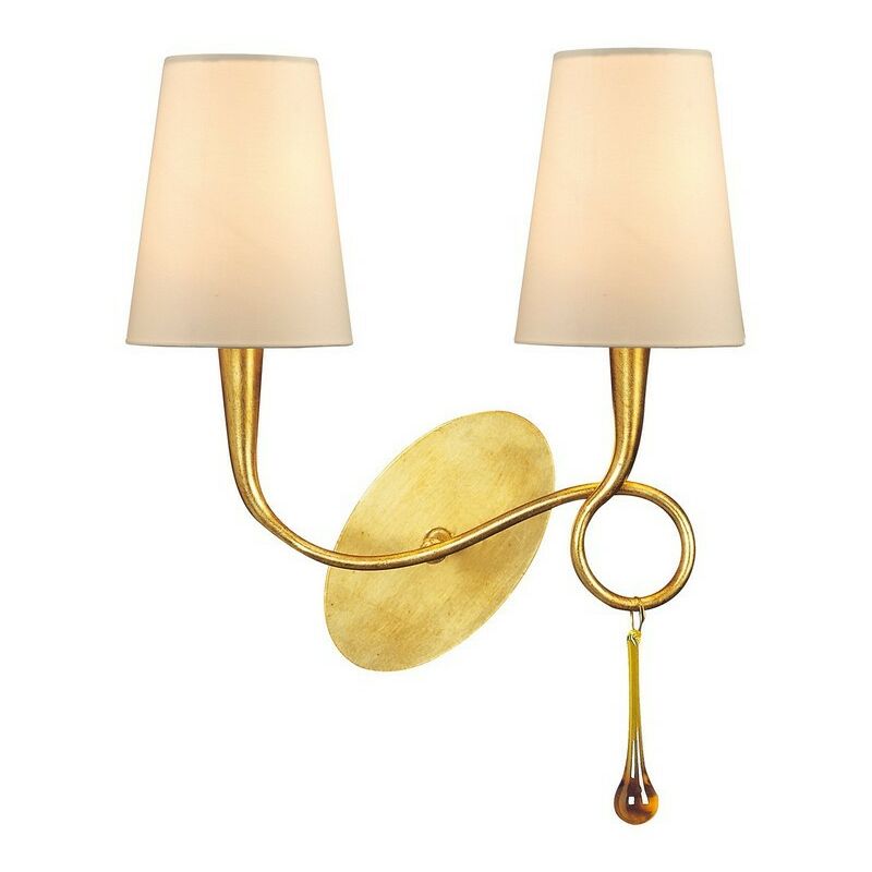 Image of Inspired Mantra - Paola - Lampada da parete con interruttore a 2 luci E14, verniciata in oro con sfumature crema e goccioline di vetro ambra