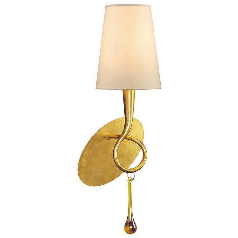 Image of Inspired Mantra - Paola - Lampada da parete Switched 1 luce E14, verniciata in oro con paralume crema e goccioline in vetro ambra
