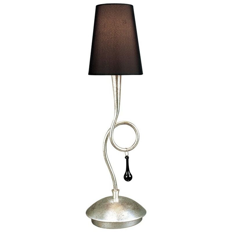 Image of Inspired Lighting - Inspired Mantra - Paola - Lampada da tavolo 1 luce E14, verniciata argento con paralume nero e goccioline in vetro nero