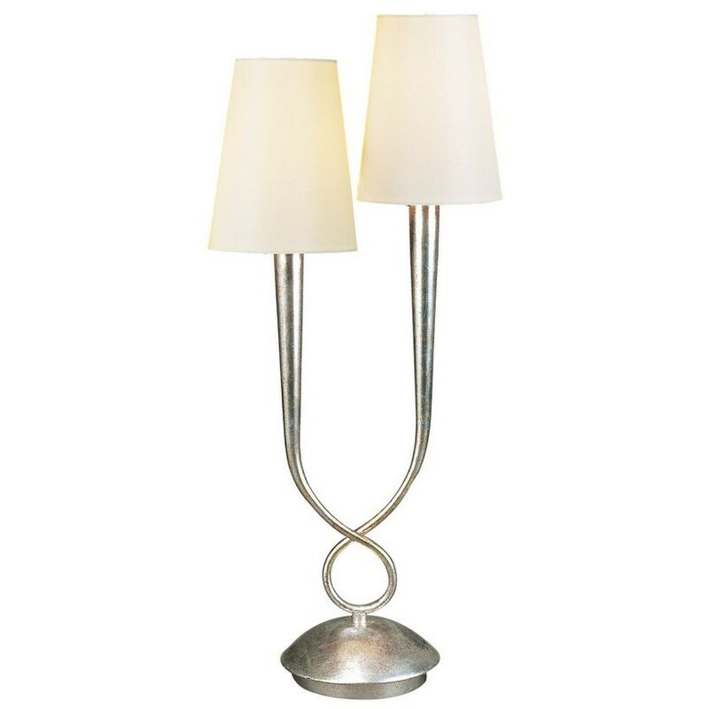 Image of Inspired Mantra - Paola - Lampada da tavolo 2 luci E14, verniciata argento con sfumature crema