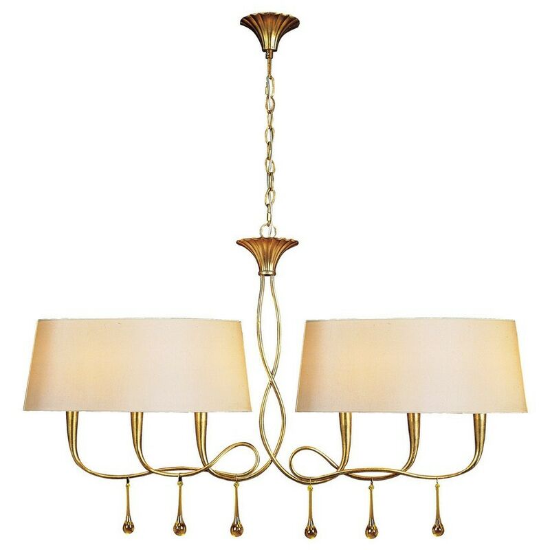 Image of Inspired Lighting - Inspired Mantra - Paola - Sospensione a soffitto a 2 bracci 6 luci E14, verniciata in oro con sfumature crema e goccioline di