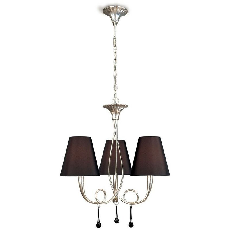 Image of Inspired Lighting - Inspired Mantra - Paola - Sospensione a soffitto a 3 luci E14, verniciata argento con sfumature nere e goccioline di vetro nere