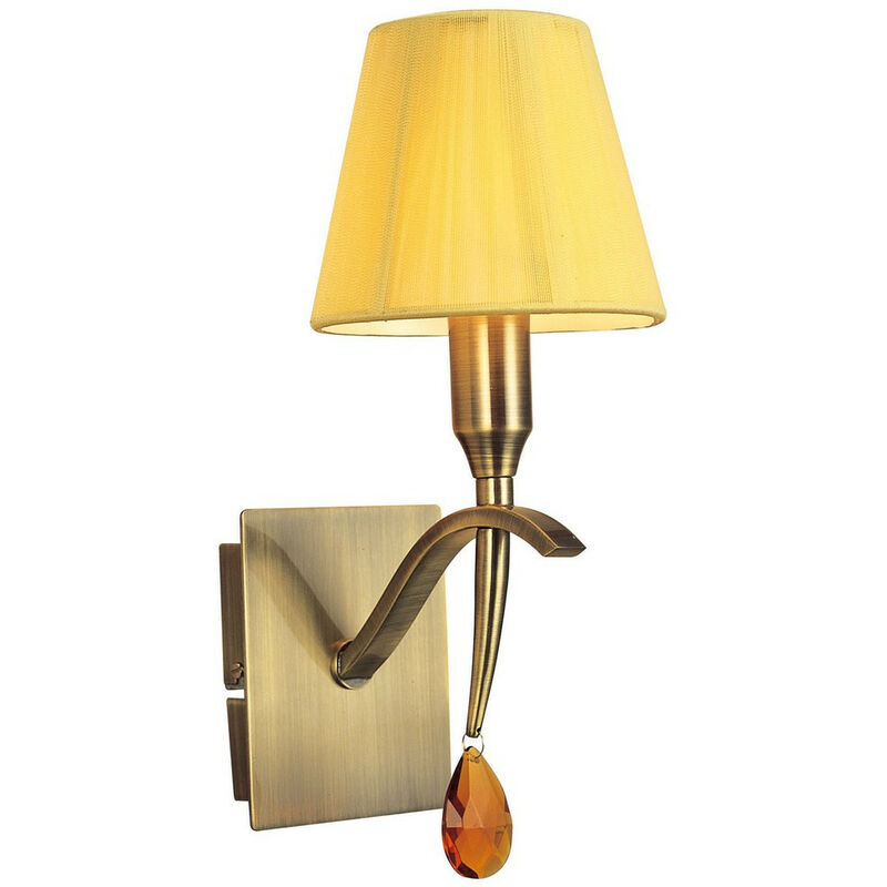 Image of Inspired Lighting - Inspired Mantra Siena Lampada da parete accesa 1 luce E14, ottone anticato con paralume crema ambra e cristallo ambra