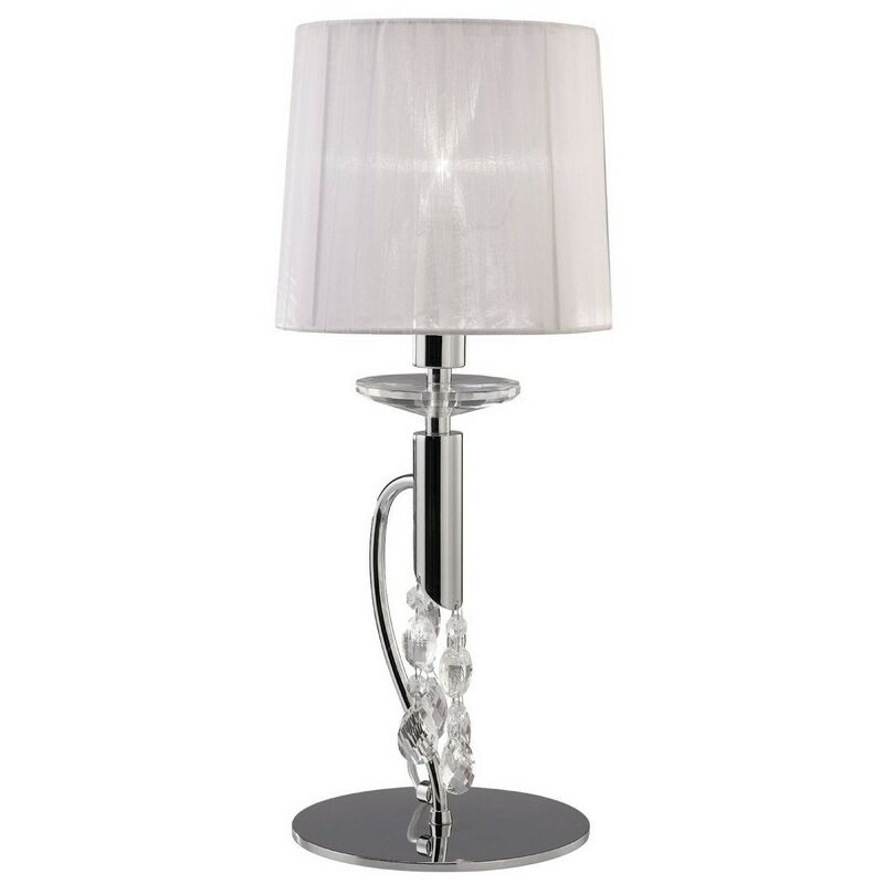 Image of Inspired Mantra - Tiffany - Lampada da tavolo 1 + 1 luce E14 + G9, cromo lucido con paralume bianco e cristallo trasparente
