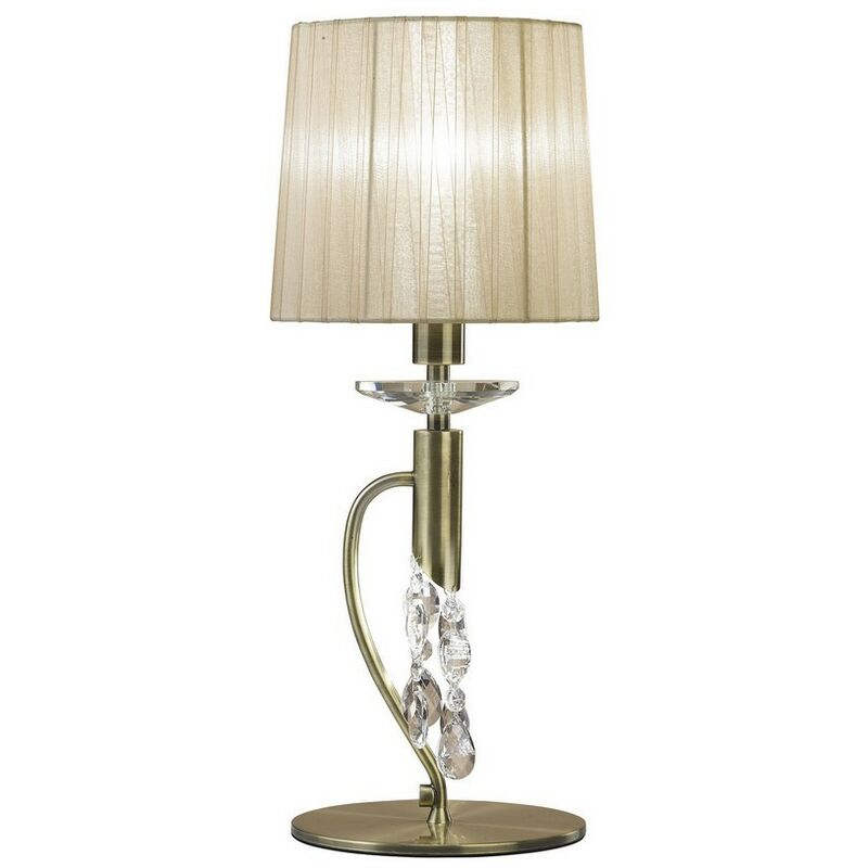 Image of Inspired Lighting - Inspired Mantra - Tiffany - Lampada da tavolo 1 + 1 luce E14 + G9, ottone antico con paralume in bronzo morbido e cristallo