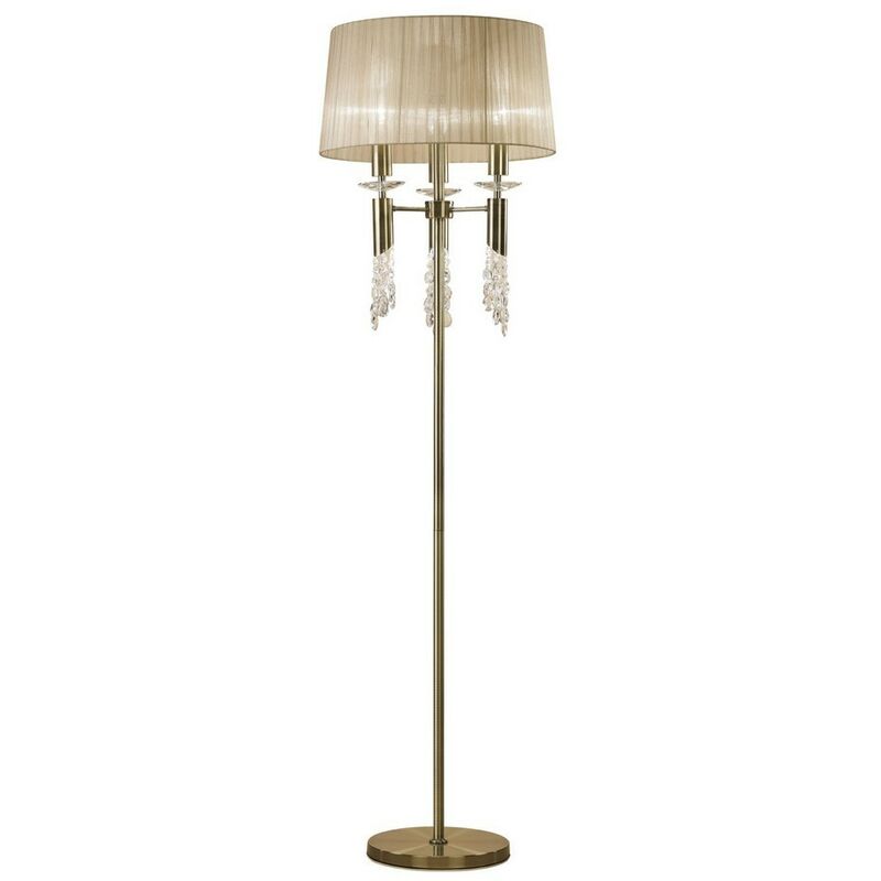 Image of Inspired Mantra - Tiffany - Lampada da terra 3 + 3 luci E27 + G9, ottone antico con paralume in bronzo morbido e cristallo trasparente