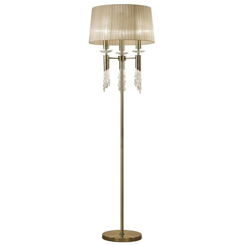 Inspired Mantra - Tiffany - Lampada da terra 3 + 3 luci E27 + G9, ottone antico con paralume in bronzo morbido e cristallo trasparente