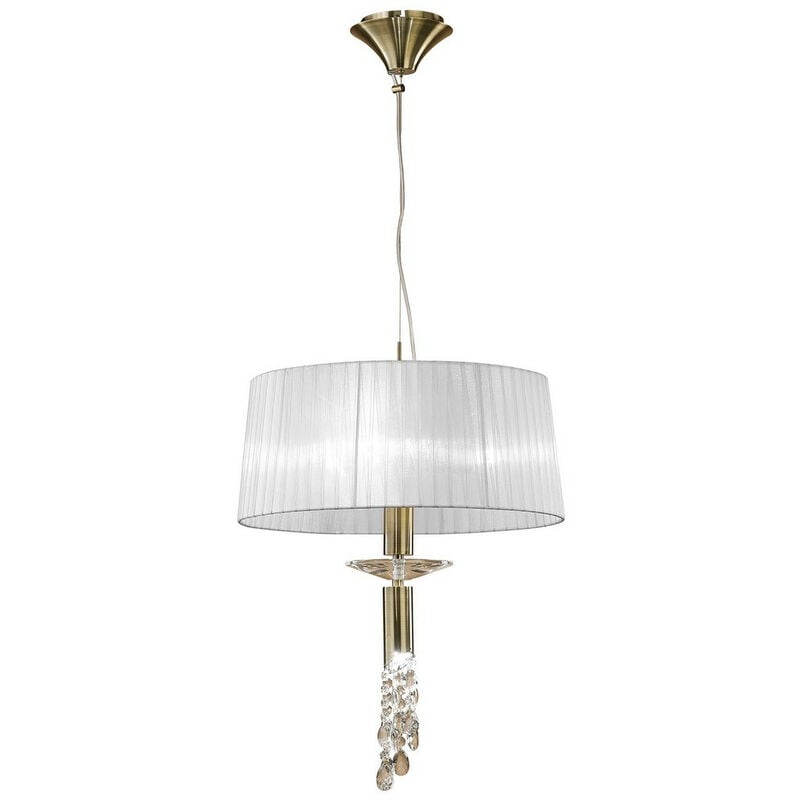 Inspired Mantra Tiffany Pendente 3+1 Luce E27+G9, Ottone Anticato Con Paralume Bianco e Cristallo Trasparente