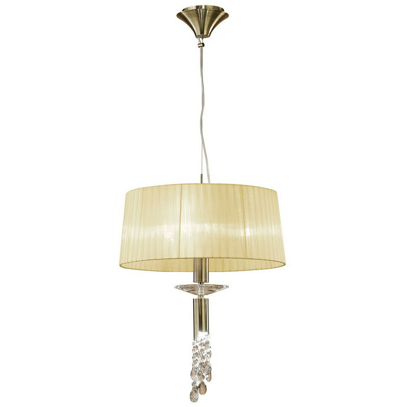 Inspired Mantra Tiffany Pendente 3+1 Luce E27+G9, Ottone Anticato Con Paralume Crema e Cristallo Trasparente