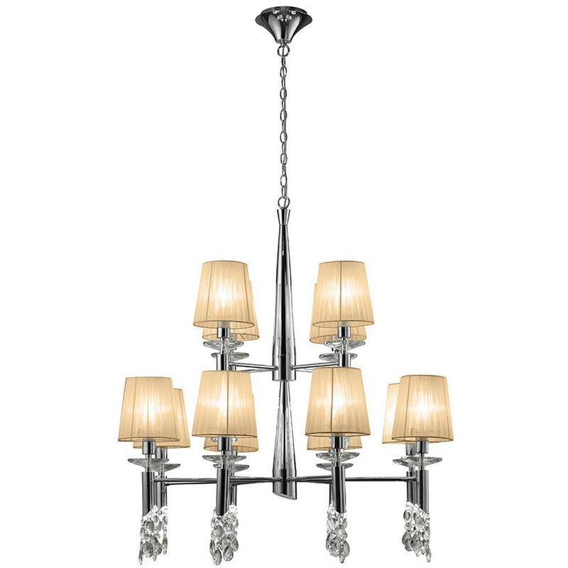 Image of Inspired Lighting - Inspired Mantra Tiffany Pendente a 2 livelli 12+12 luci E14+G9, cromo lucido con sfumature in bronzo morbido e cristallo