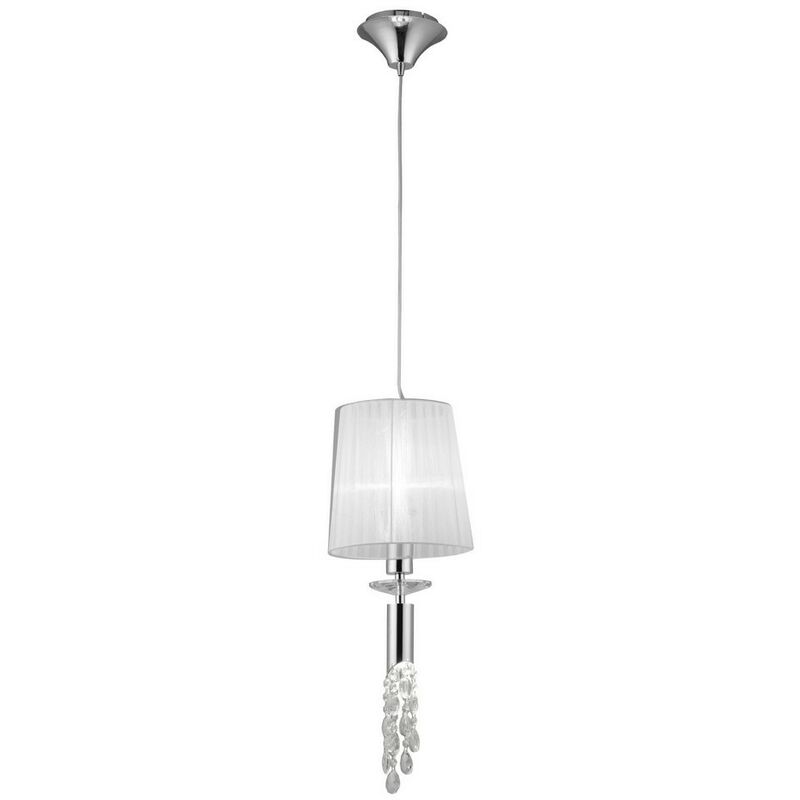 Image of Inspired Lighting - Inspired Mantra - Tiffany - Sospensione a soffitto 1 + 1 luce E27 + G9, cromo lucido con paralume bianco e cristallo trasparente