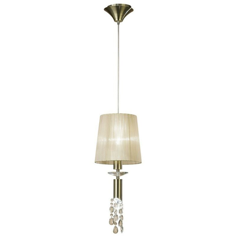 Image of Inspired Lighting - Inspired Mantra - Tiffany - Sospensione a soffitto 1 + 1 luce E27 + G9, ottone antico con paralume in bronzo morbido e cristallo
