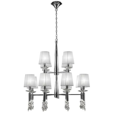 Inspired Mantra - Tiffany - Sospensione a soffitto 2 livelli 12 + 12 luci E14 + G9, cromo lucido con sfumature bianche e cristallo trasparente