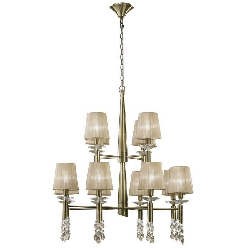 Image of Inspired Lighting - Inspired Mantra - Tiffany - Sospensione a soffitto a 2 livelli 12 + 12 luci E14 + G9, ottone antico con sfumature bronzo morbide