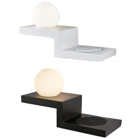 Inspired Mantra  - Zanzibar - Applique murale Globe commuté avec chargeur à induction pour téléphone portable, 6W LED, 3000K, 470lm, sable noir