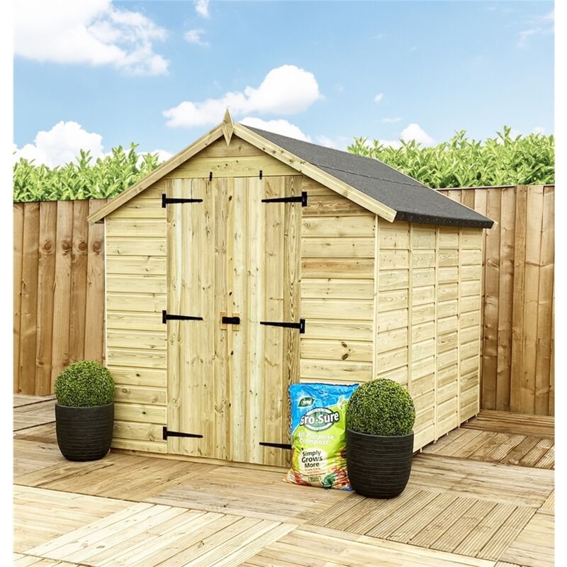 Install Included - 8 X 4 Windowless Pressure Treated T&G Double Door Apex Garden Shed (8' X 4') / (8Ft X 4Ft) (8X4)