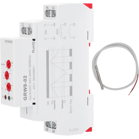 Installation sur rail DIN de relais de contrôle de température avec sonde de test GRW8-02 AC/DC 24 V-240 V