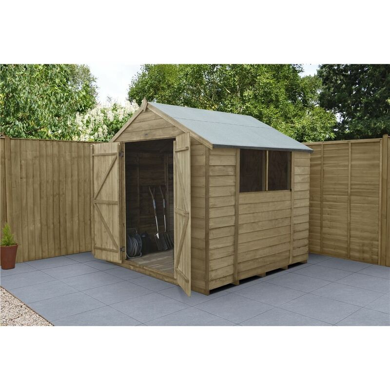INSTALLED 7ft x 7ft Pressure Treated Overlap Apex Wooden Garden Shed With Double Doors (2.2m x 2.1m) - Modular - INCLUDES INSTALLATION