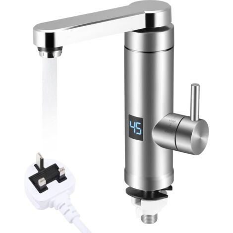 Instant Hot Water Tap, Electric Tap UK Plug, 220V 3000W Electric Hot and Cold Mixer Water Faucet with LED Digital Display for Kitchen Bathroom，Tap 2