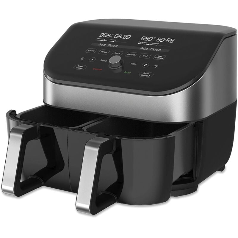 Instant Vortex Plus Double Basket with ClearCook - 7.6L Digital Hot Air Fryer, Stainless Steel, 8-in-1 Smart Programmes - Frying, Baking, Roasting,