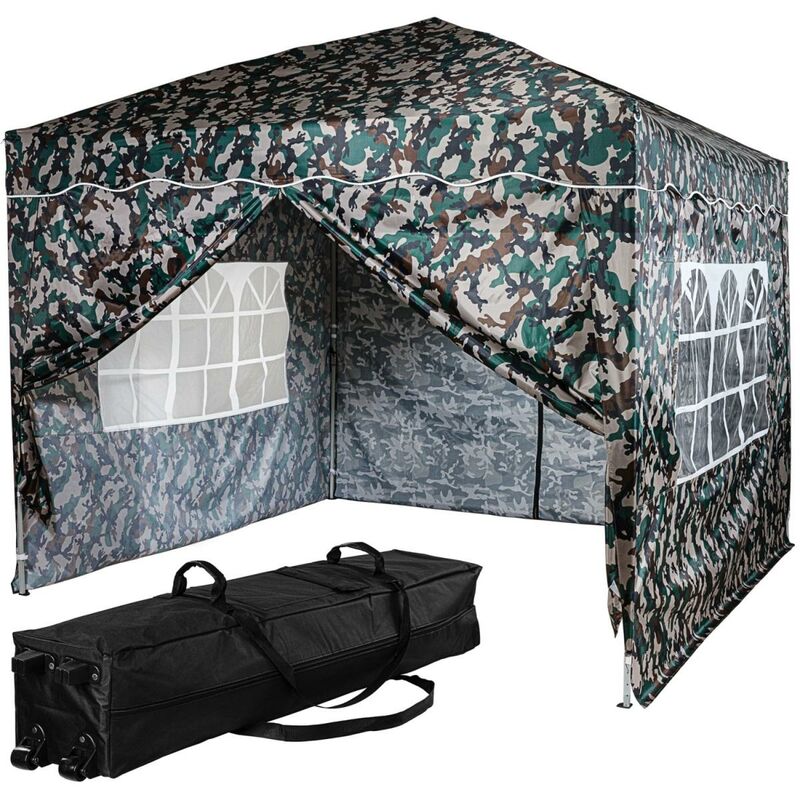 INSTENT® Pavillon 3 x 3 m Basic étanche Protection UV 50+, choix de couleurs et de modèles, woodland avec 4 éléments latéraux