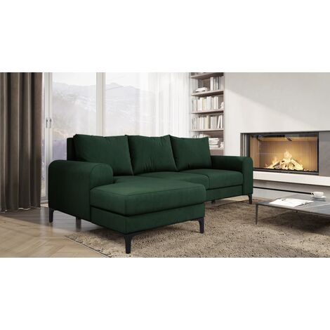 Instra Left Hand Facing Fabric Corner Sofa Bed -  Bottle Green