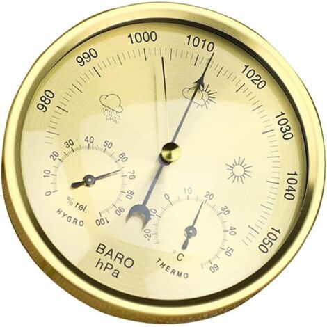 Instrument Baromètre Thermomètre Hygromètre Trois en Un, Petit Hygromètre Numérique D'intérieur Thermomètre, Baromètre Anéroïde 3 en 1 De Précision pour Intérieur/extérieur (Or)