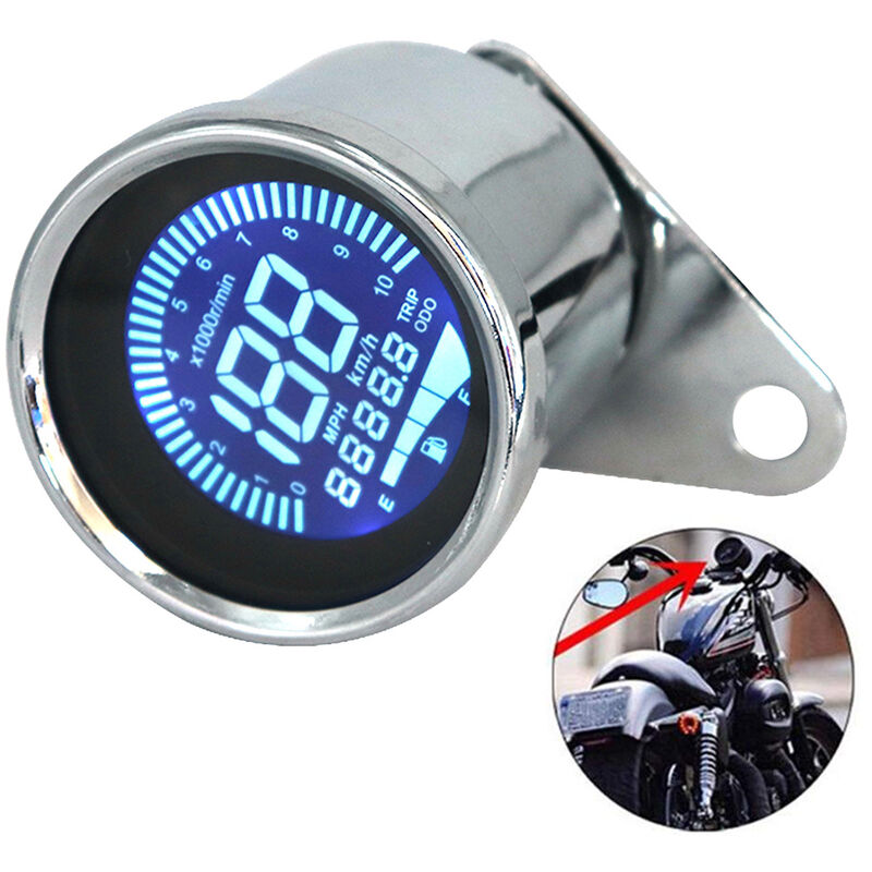 

Asupermall - Instrumento universal de motocicleta de 12 V, velocimetro de motocicleta digital modificado, tacometro, pantalla LCD (7 colores)