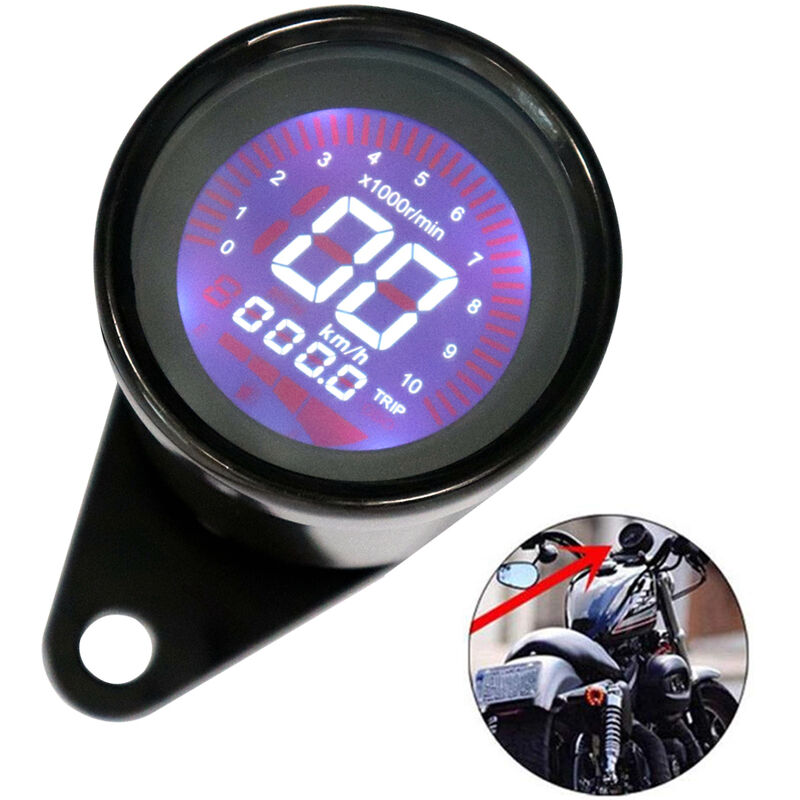 

Asupermall - Instrumento universal de motocicleta de 12 V, velocímetro de motocicleta digital modificado, tacometro, pantalla LCD (7 colores)