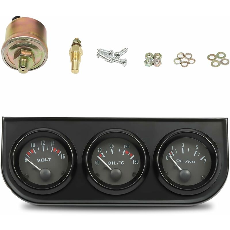 Senderpick - Instruments supplémentaires 3 en 1 52 mm Jauge de température d'huile Jauge de pression d'huile Voltmètre Compteur