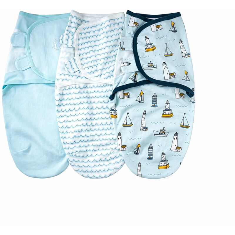 

SU3007 3PCS Baby Swaddle Wrap Manta Manta de dormir infantil de algodon suave con lindo patron de barcos oceanicos para bebes recien nacidos Ninos