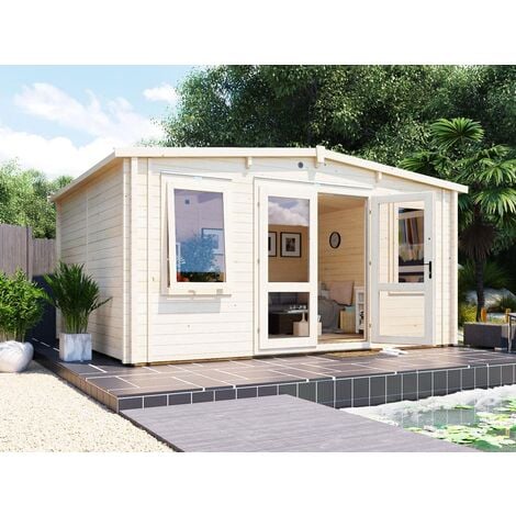 Insulated Garden Log Cabin WarmaLog Severn 5m x 3m Man Cave Home Office Summer House Double Glazing Toughened Glass