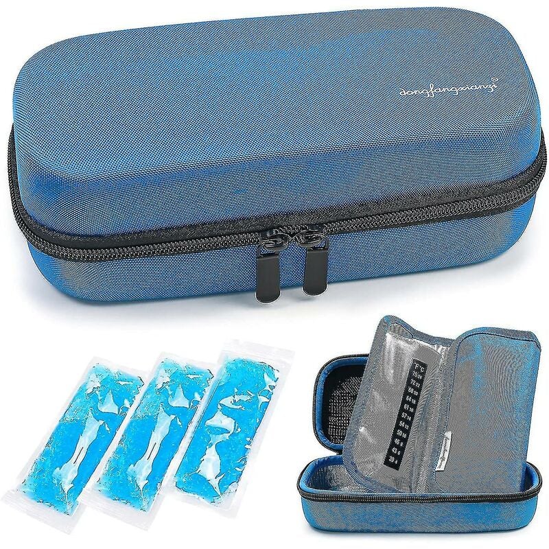 Crea - Insulin Cooler Travel Case - Handy Medication Insulated Diabetic Carrying Cooling Bag With 3 Cooler Ice Pack (blue)
