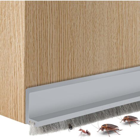 Integrierte untere Türdichtung mit Bürste, selbstklebende Türdichtung, schalldämmend und insektenabweisend (klein, grau)