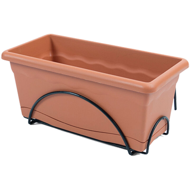 Plastiken - Pflanzgefäß Mit Integriertem Untersetzer 60x24cm + Metallständer. Farbe Terracotta.