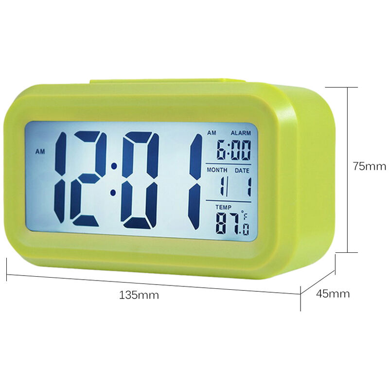 

Inteligente reloj despertador digital con la fecha y boton Snooze de la temperatura en la cima con pilas del rectangulo Reloj de mesa con luz de