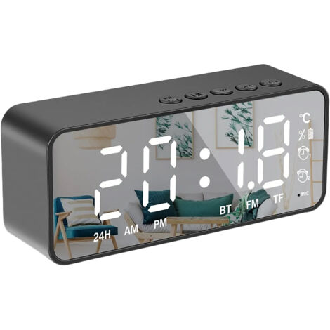 Intelligent Digital Display Alarm Clock Multifunctional Bluetooth 5.0 Mirror Finish Smart Speaker for Bedroom