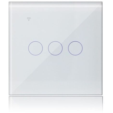 Intelligent Interrupteur Connecté 3 Gang 1 Voies Compatible avec Alexa, WiFi Interrupteur Tactile Panneau en Verre Blanc avec Fonction de Minuterie, Tuya/Smart Life App Contrôle