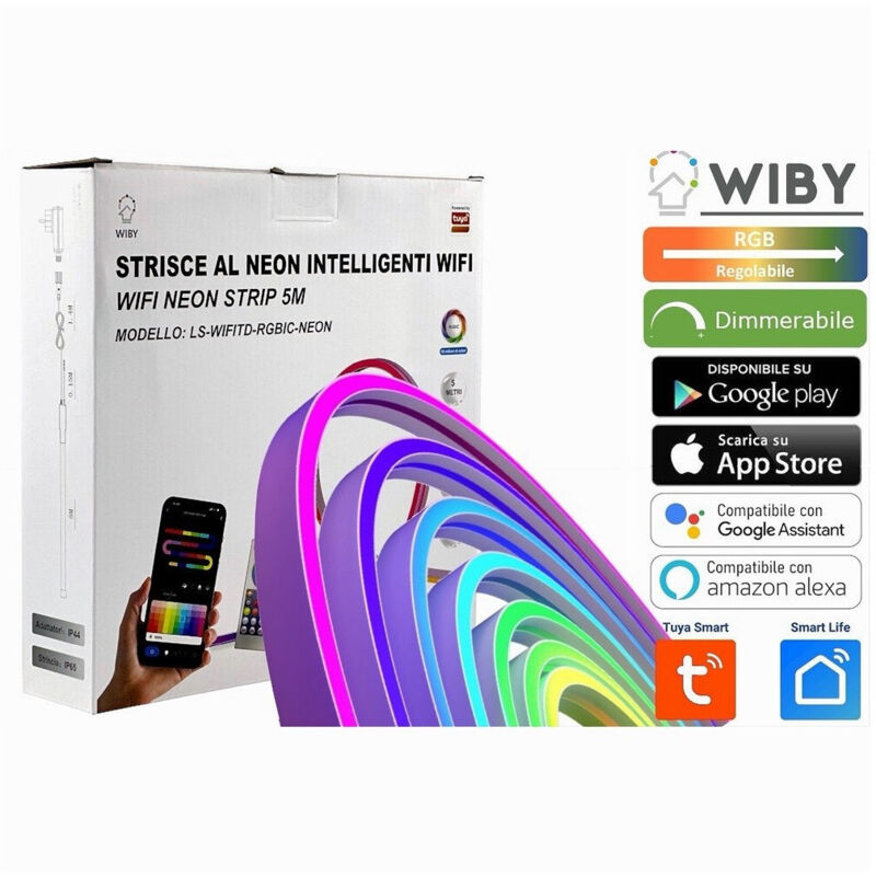 Striscia Led Neon Flex Rgb Intelligente 5metri 36w App Wifi Ls-wifitd-rgbic-neon